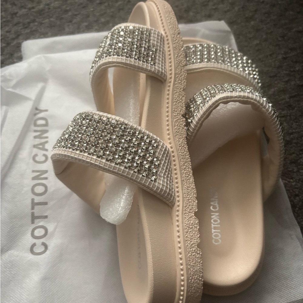 Cotton Candy Cream Crystal Sandals